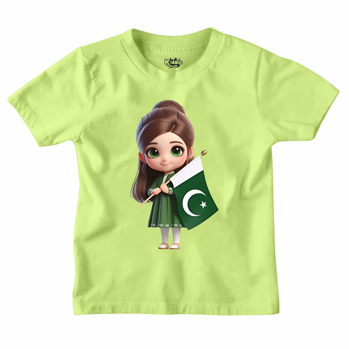 14 AUGUST CUTE GIRL WITH PAKISTAN FLAG  T-SHIRT