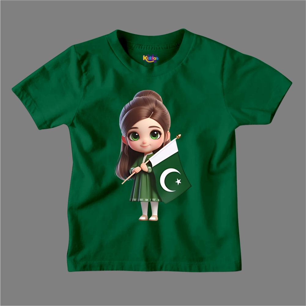 14 AUGUST CUTE GIRL WITH PAKISTAN FLAG  T-SHIRT