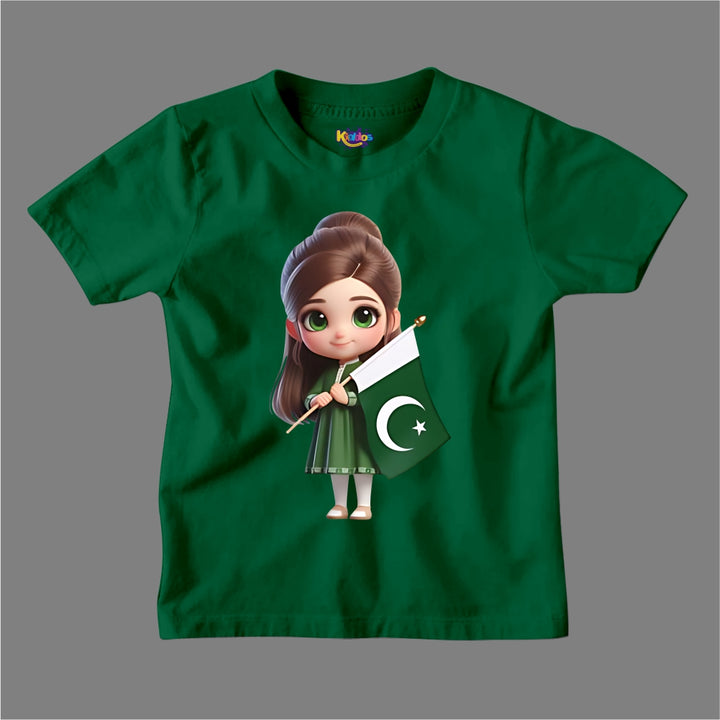 14 AUGUST CUTE GIRL WITH PAKISTAN FLAG  T-SHIRT